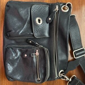 Roots Black Leather Women's Crossbody Bag